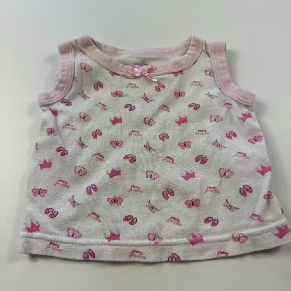 Luvs Baby Girls Tank Top Princess & Ballerina Icons Pink White 0-6 Months